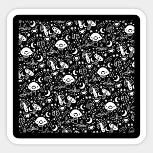 Cottagecore Mushroom Moon Black Pattern Sticker